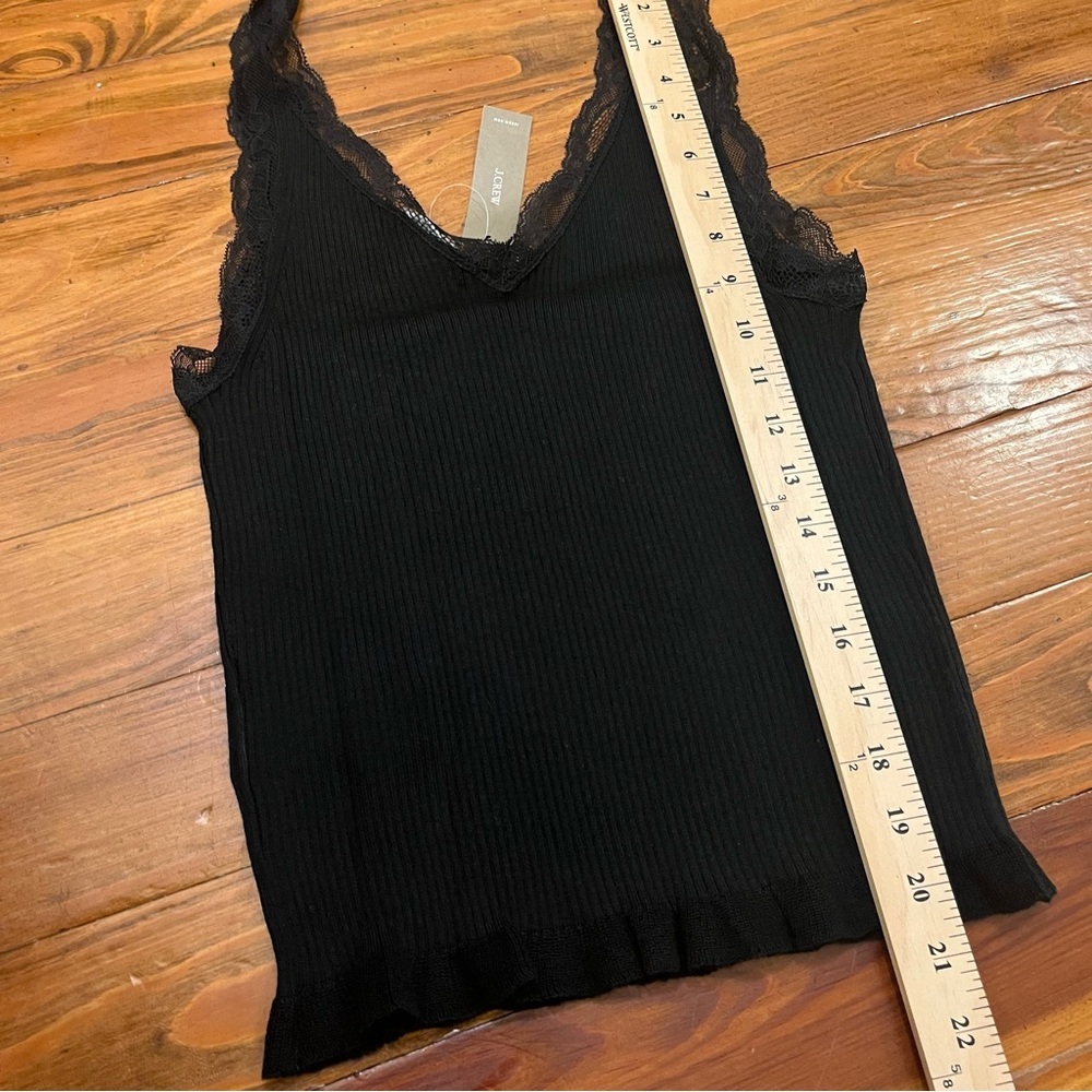 JCrew Lace-Trim Ribbed Y2K Tank Top Bottom Ruffles Black‎ Classic size M - Picture 15 of 16